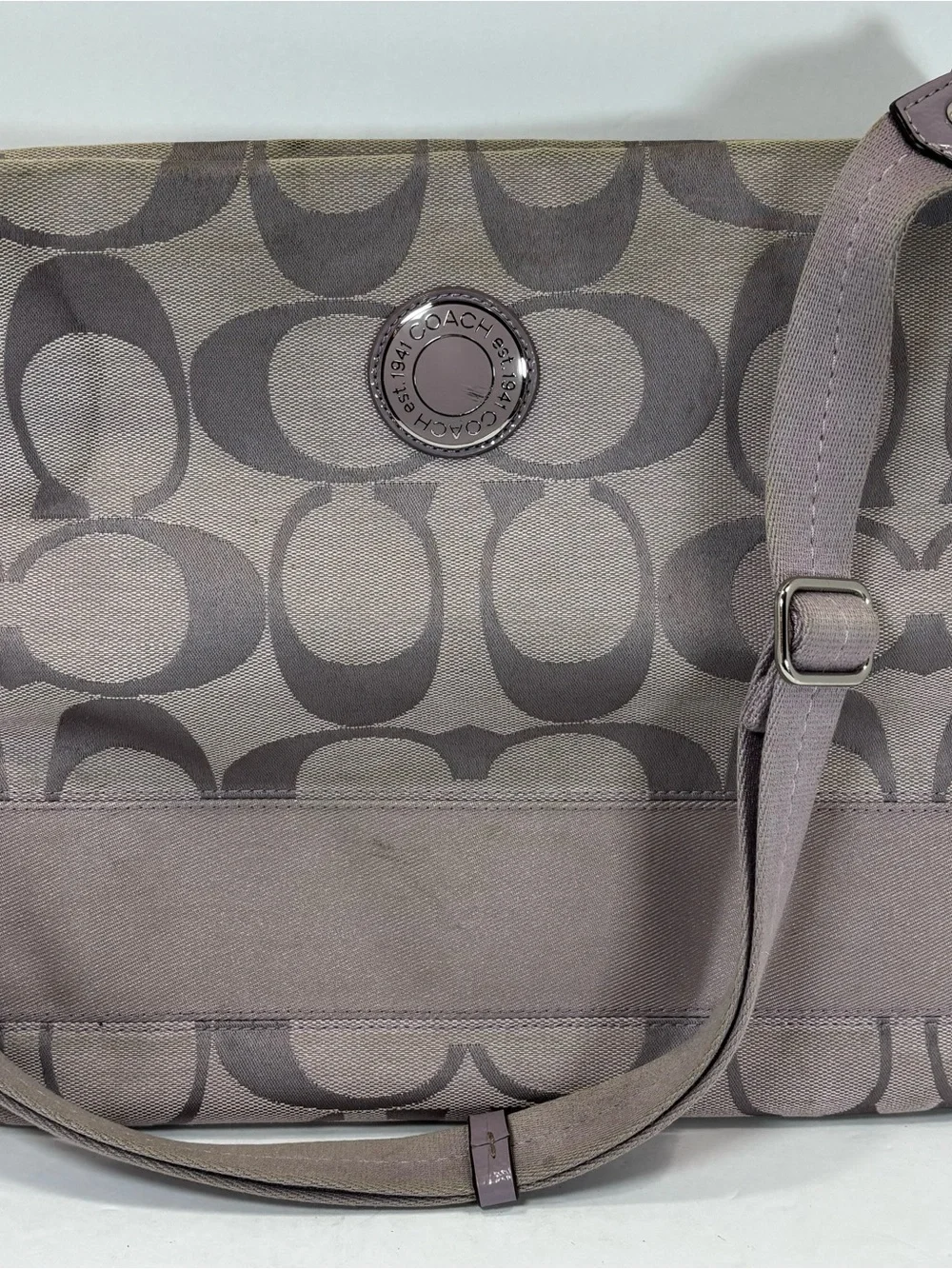 Coach Crossbody in Taupe and Lavender Trim